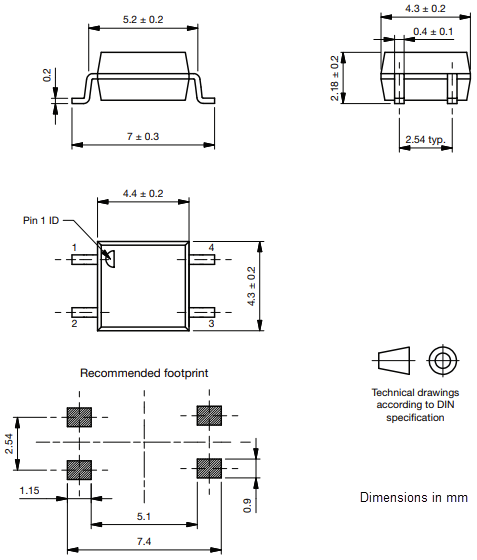 机械图纸 - Vishay Semiconductors VO1401AEF固态继电器
